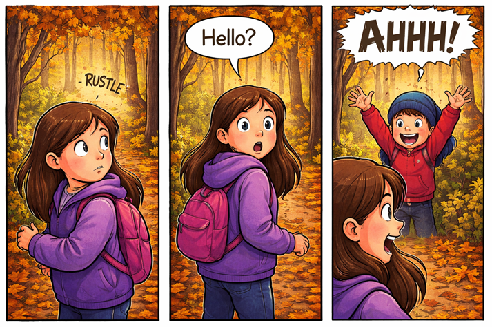 A playful scare in the forest